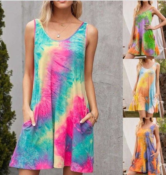 summer womens sleeveless round neck dresses pocket tie dye print vest camisole, Black;gray
summer womens sleeveless round neck dresses pocket tie dye print vest camisole, Black;gray