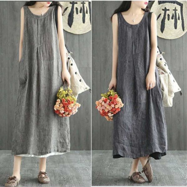 off shoulder linen mid length striped dress loose sleeveless summer womens, Black;gray
off shoulder linen mid length striped dress loose sleeveless summer womens, Black;gray