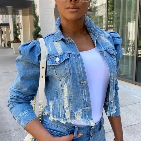 women's jackets blue denim jacket women oversized washed ripped puff sleeve coat turn down collar single-breasted jean coat streetwear, Black;brown
women's jackets blue denim jacket women oversized washed ripped puff sleeve coat turn down collar single-breasted jean coat streetwear, Black;brown