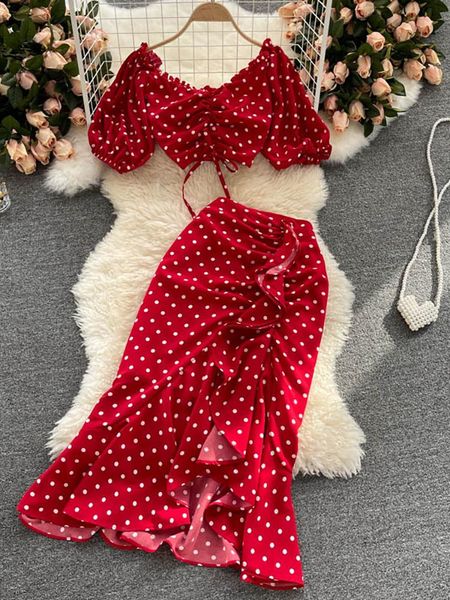 dress women red/purple/black polka dot two piece set summer ruffle short drawstring + high waist irregular skirt 2pcs suit, White
dress women red/purple/black polka dot two piece set summer ruffle short drawstring + high waist irregular skirt 2pcs suit, White