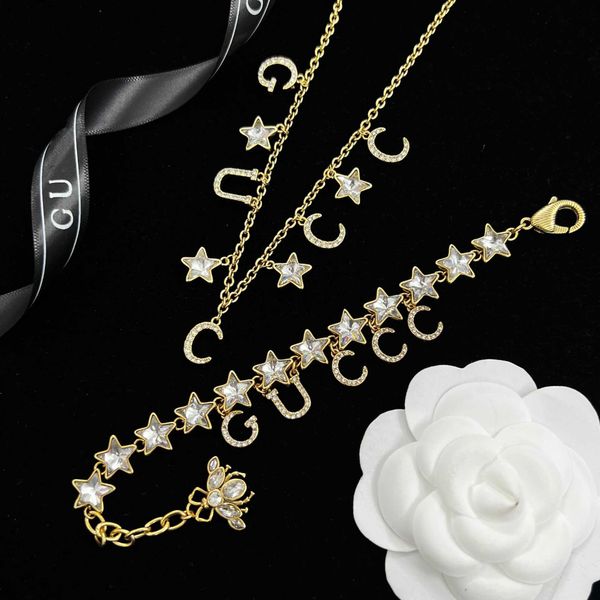 g family new style temperament suit double g letters full diamond star necklace ancient family bee bracelet pentagram earrings, Silver
g family new style temperament suit double g letters full diamond star necklace ancient family bee bracelet pentagram earrings, Silver