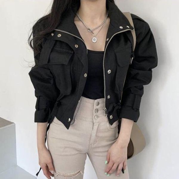 women's jackets korean chic safari style cool cropped jackets women zipper fly drawstring design short coats autumn fashion outwears 23, Black;brown
women's jackets korean chic safari style cool cropped jackets women zipper fly drawstring design short coats autumn fashion outwears 23, Black;brown