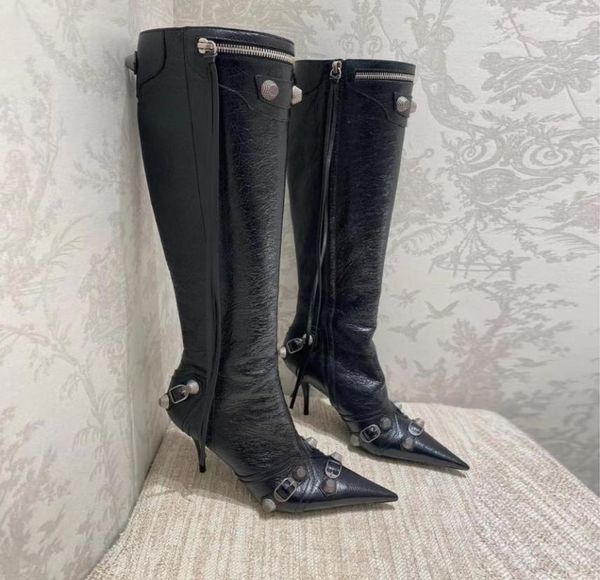boots cagole lambskin leather kneehigh boots stud buckle embellished side zip shoes pointed toe stiletto heel tall boot luxury de1327958, Black
boots cagole lambskin leather kneehigh boots stud buckle embellished side zip shoes pointed toe stiletto heel tall boot luxury de1327958, Black