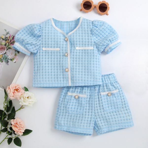 rompers toddler baby girl elegant two piece outfit set summer textured pattern pearls puff sleeve buttons shorts children outfits 230427, Blue
rompers toddler baby girl elegant two piece outfit set summer textured pattern pearls puff sleeve buttons shorts children outfits 230427, Blue