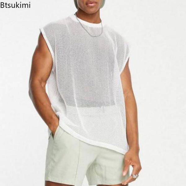 men' tank 2023 summer transparent hollow out shirt pullover sleeveless tee solid oneck party club vest men clothing 230427, White;black
men' tank 2023 summer transparent hollow out shirt pullover sleeveless tee solid oneck party club vest men clothing 230427, White;black