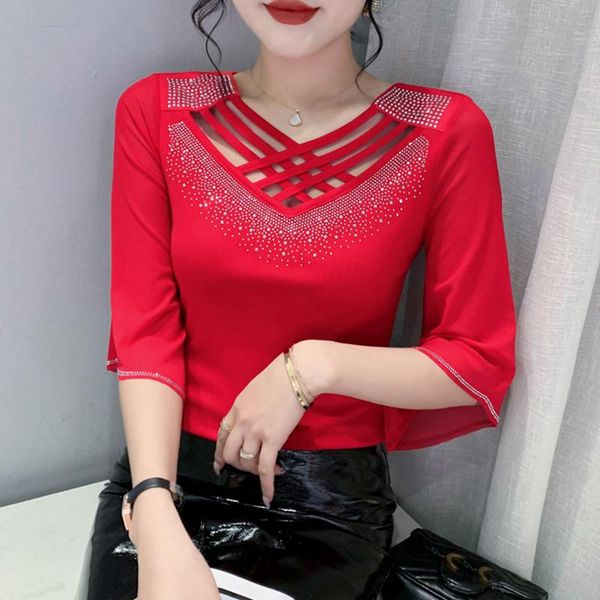 t-shirt 2022 summer new women's tshirt fashion cross hollow drill 2/3 sleeed solid color mesh female clothing, White
t-shirt 2022 summer new women's tshirt fashion cross hollow drill 2/3 sleeed solid color mesh female clothing, White