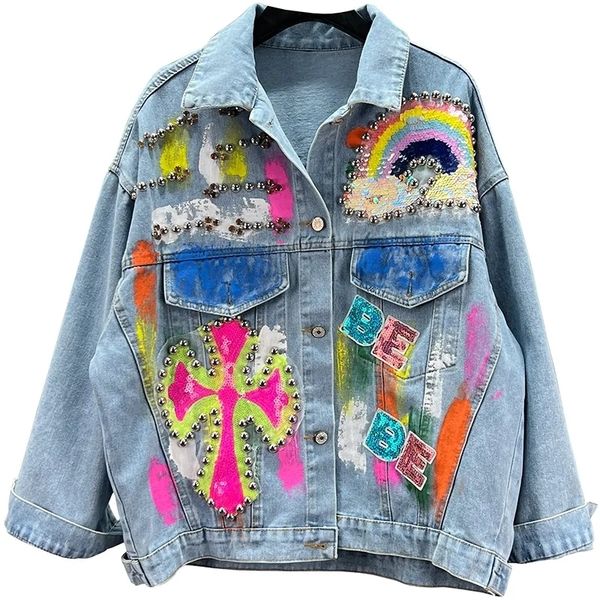 women's jackets fashionable spring female blue denim jacket personality hand-painted graffiti rivets casual european sequins long sleev, Black;brown
women's jackets fashionable spring female blue denim jacket personality hand-painted graffiti rivets casual european sequins long sleev, Black;brown