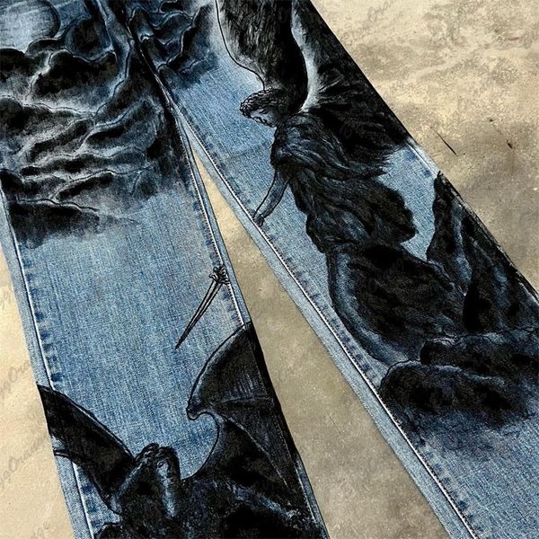 women's jeans european and american style wide foot angel pattern y2k jean's autumn winter printed fashionable ethnic pants 230427, Blue
women's jeans european and american style wide foot angel pattern y2k jean's autumn winter printed fashionable ethnic pants 230427, Blue