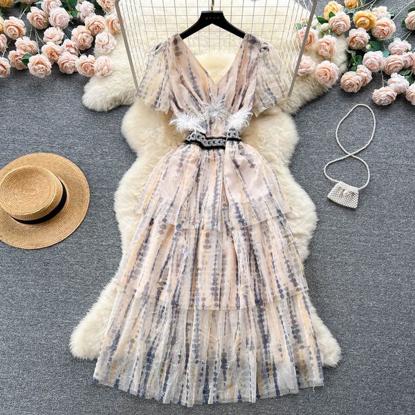 advanced design dress summer french light luxury mesh beaded ruffle edge v-neck waist super fairy long dress, Black;gray
advanced design dress summer french light luxury mesh beaded ruffle edge v-neck waist super fairy long dress, Black;gray