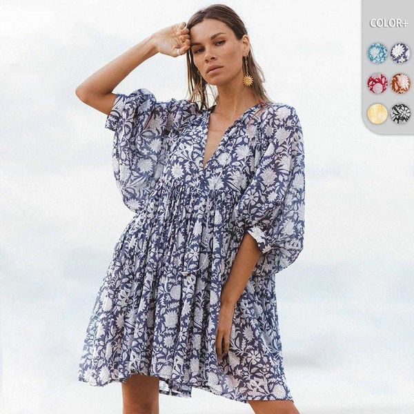 vacation style womens dress loose casual print short skirt bohemian beachwear, Black;gray
vacation style womens dress loose casual print short skirt bohemian beachwear, Black;gray