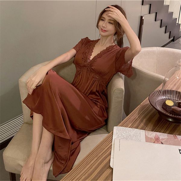 pyjamas summer satin sleepwear women nightdress long night gown with pads nightwear casual sleepwear lounge wear home dress 230428, Black;white
pyjamas summer satin sleepwear women nightdress long night gown with pads nightwear casual sleepwear lounge wear home dress 230428, Black;white