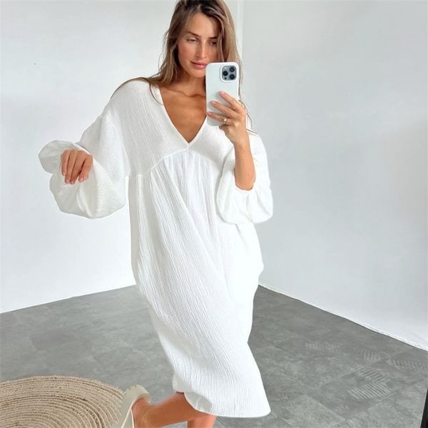 pyjamas qweek gauze night dress women casual loose v neck nightdress sleepwear bishop sleeve cotton nightwear 230428, Black;white
pyjamas qweek gauze night dress women casual loose v neck nightdress sleepwear bishop sleeve cotton nightwear 230428, Black;white