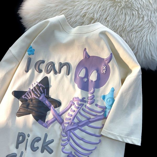 women's tshirt 2023 early spring couple halfsleeve pure cotton trendy brand skeleton little devil fun shortsleeved tshirt women 230427, White
women's tshirt 2023 early spring couple halfsleeve pure cotton trendy brand skeleton little devil fun shortsleeved tshirt women 230427, White