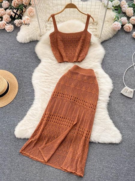 dress singreiny women beach two pieces sets summer hollow out knit camisole+elastic waist long split skirts sets two pieces suits, White
dress singreiny women beach two pieces sets summer hollow out knit camisole+elastic waist long split skirts sets two pieces suits, White