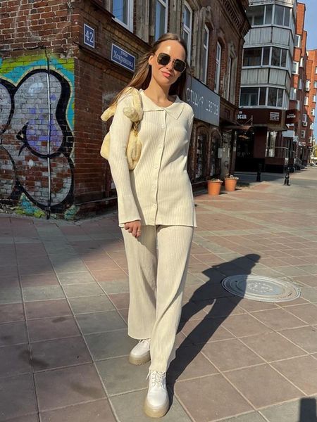 pants hirigin women 2 pieces knit long sleeve pants suit turndown collar button knitted matching sets loose fit fall winter streetwear, White
pants hirigin women 2 pieces knit long sleeve pants suit turndown collar button knitted matching sets loose fit fall winter streetwear, White