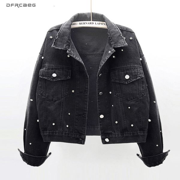 women's jackets black vintage oversized women short jeans jacket with pearls diamonds spring streetwear female denim coat loose outwear, Black;brown
women's jackets black vintage oversized women short jeans jacket with pearls diamonds spring streetwear female denim coat loose outwear, Black;brown