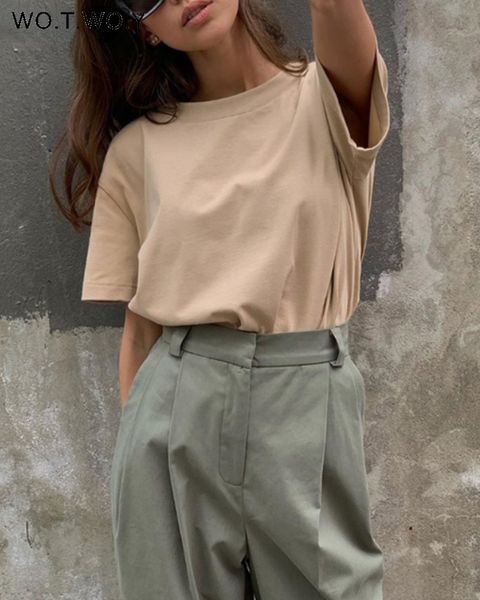women's t-shirt wotwoy summer knitted basic solid t-shirt women cotton short sleeve loose tee-shirts female casual s-xl harajuku 23042, White
women's t-shirt wotwoy summer knitted basic solid t-shirt women cotton short sleeve loose tee-shirts female casual s-xl harajuku 23042, White