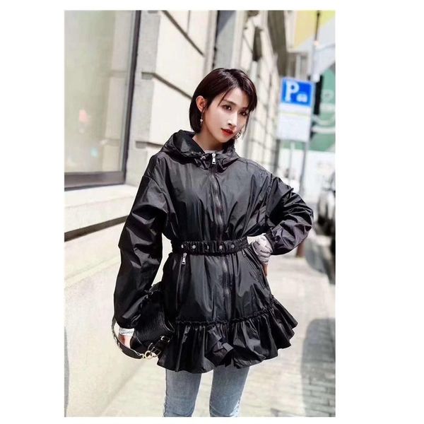 raincoats women trench coat spring thin coat summer with elastic sash hooded ruffles casual women trench female slim outwear, Black
raincoats women trench coat spring thin coat summer with elastic sash hooded ruffles casual women trench female slim outwear, Black