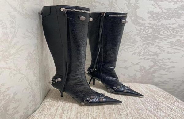 boots cagole lambskin leather kneehigh boots stud buckle embellished side zip shoes pointed toe stiletto heel tall boot luxury de8062524, Black
boots cagole lambskin leather kneehigh boots stud buckle embellished side zip shoes pointed toe stiletto heel tall boot luxury de8062524, Black