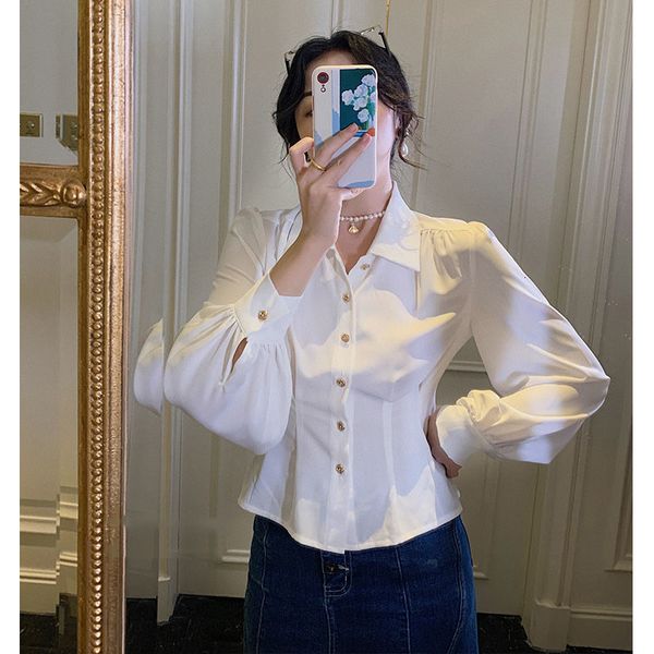 women's blouses shirts elegant vintage solid color turn-down collar slim blouse spring autumn women's fashion lantern sleeve butto, White
women's blouses shirts elegant vintage solid color turn-down collar slim blouse spring autumn women's fashion lantern sleeve butto, White
