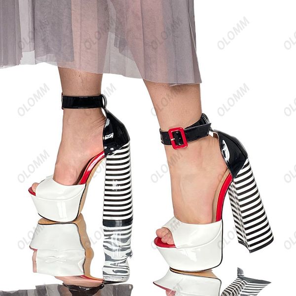 olomm handmade women shiny sandals striped buckle hoof heels peep toe beautiful red ladies party shoes us size 35 43 44 45 46 47, Black
olomm handmade women shiny sandals striped buckle hoof heels peep toe beautiful red ladies party shoes us size 35 43 44 45 46 47, Black