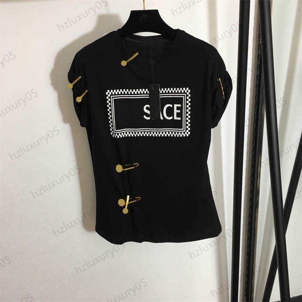 fashion t shirt brand classic logo printed decorative crewneck pullover t shirts metal custom pin kink bare waist design short sleeves 2 co, White
fashion t shirt brand classic logo printed decorative crewneck pullover t shirts metal custom pin kink bare waist design short sleeves 2 co, White
