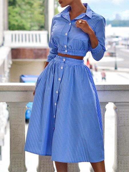 two piece dress striped print skirt sets for women two piece set autumn clothes turn down collar blouse crop and skirts suits casual outfits, White
two piece dress striped print skirt sets for women two piece set autumn clothes turn down collar blouse crop and skirts suits casual outfits, White