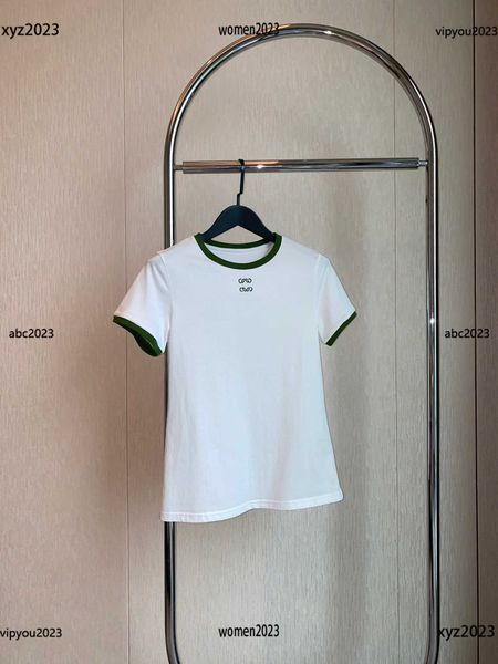 crop r tees embroidered short sleeved t-shirt with plush logo on chest summer products high-end green collar and cuffs, White
crop r tees embroidered short sleeved t-shirt with plush logo on chest summer products high-end green collar and cuffs, White