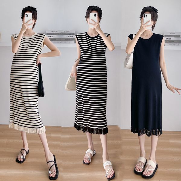 maternity dresses summer striped knitted maternity long dress casual loose straight clothes for pregnant women pregnancy tasseled sleeveless, White
maternity dresses summer striped knitted maternity long dress casual loose straight clothes for pregnant women pregnancy tasseled sleeveless, White