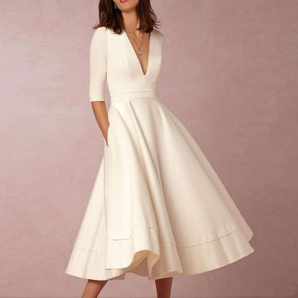dresses 2023 casual spring summer women dress solid deep vneck pocket half sleeve sheath slimfit and flare big hem party dresses, Black;gray
dresses 2023 casual spring summer women dress solid deep vneck pocket half sleeve sheath slimfit and flare big hem party dresses, Black;gray