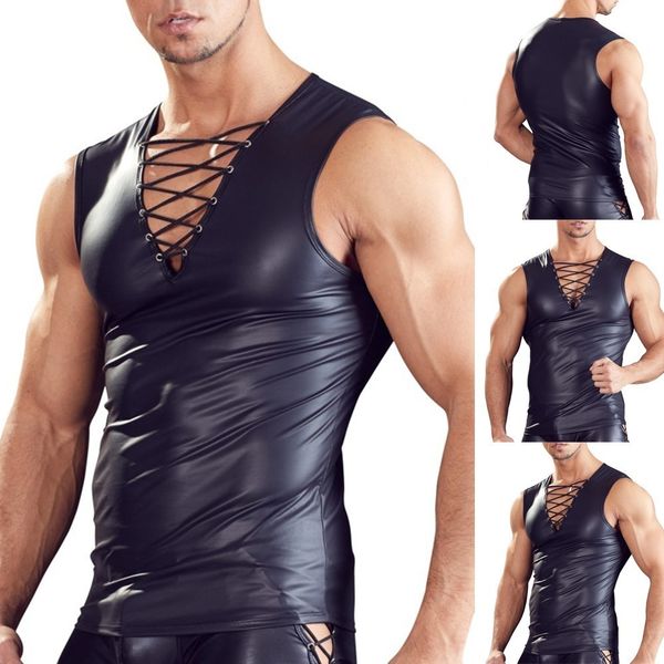 men' tank mens faux leather tshirt solid color nightclub stage performance deep v vest costumes 230427, White;black
men' tank mens faux leather tshirt solid color nightclub stage performance deep v vest costumes 230427, White;black