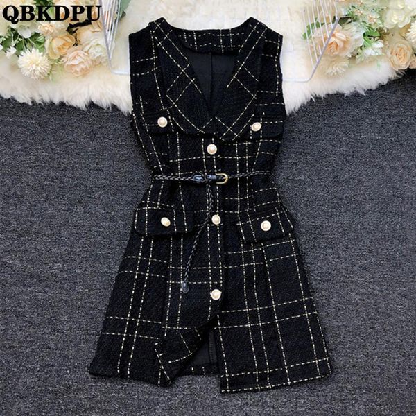 leather belt pearls vintage plaid tweed vest women elegant korean gilet sping sleeveless jacket luxury midlength coat fashion chalecos, Black
leather belt pearls vintage plaid tweed vest women elegant korean gilet sping sleeveless jacket luxury midlength coat fashion chalecos, Black