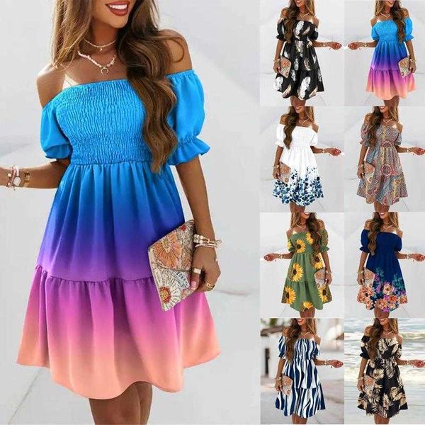 tong casual dresses short sleeve off neck fitted waist pleated printed dress, Black;gray
tong casual dresses short sleeve off neck fitted waist pleated printed dress, Black;gray
