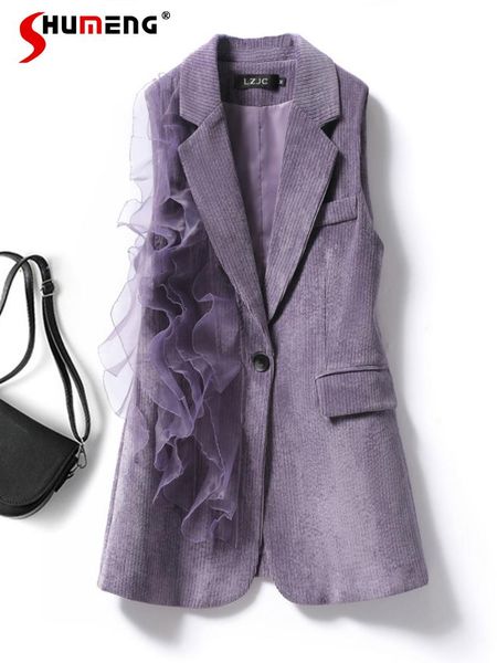 leather woman's purple corduroy suit vest autumn 2022 new elegant patchwork silk chiffon ruffle shape waistcoat women's midlength, Black
leather woman's purple corduroy suit vest autumn 2022 new elegant patchwork silk chiffon ruffle shape waistcoat women's midlength, Black