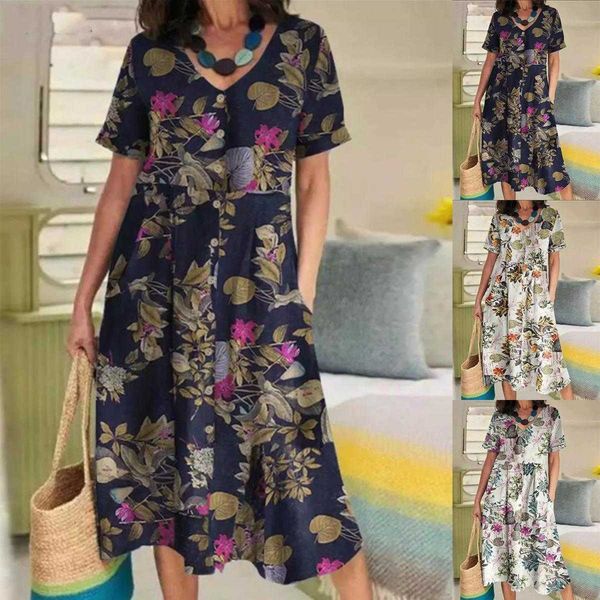 summer printed cotton and dresses linen retro ethnic style loose short sleeve, Black;gray
summer printed cotton and dresses linen retro ethnic style loose short sleeve, Black;gray