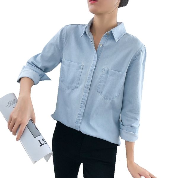 women's blouses shirts spring autumn women basic style cotton pocket turn-down collar long sleeves all-match blouse blue denim shirt ca, White
women's blouses shirts spring autumn women basic style cotton pocket turn-down collar long sleeves all-match blouse blue denim shirt ca, White