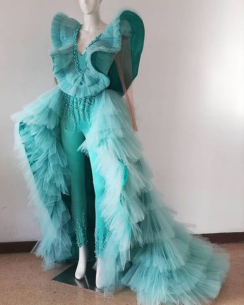 saudi arabic long sleeves prom dresses with pants pearls beaded chic women evening jumpsuit turquoise tiered tulle layered special occasion, Black
saudi arabic long sleeves prom dresses with pants pearls beaded chic women evening jumpsuit turquoise tiered tulle layered special occasion, Black