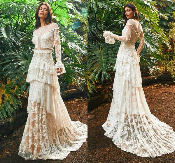 ivory champagne beach lace wedding dresses hippie long sleeve fit and flare semi transparent dotted tulle bridal gowns, White
ivory champagne beach lace wedding dresses hippie long sleeve fit and flare semi transparent dotted tulle bridal gowns, White