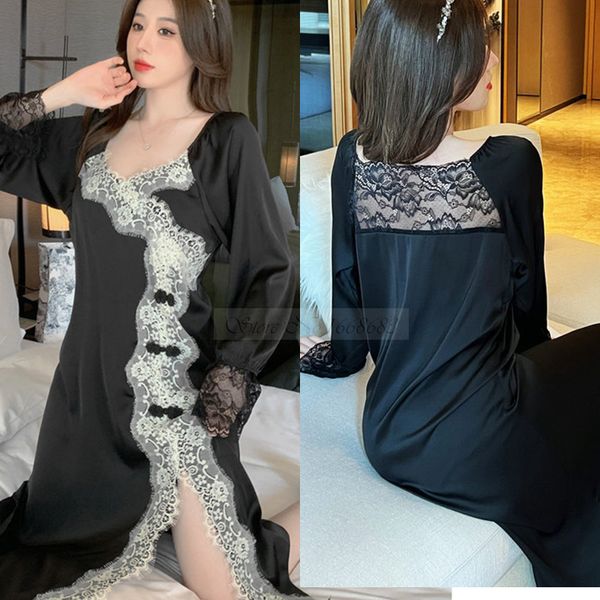 pyjamas female nightdress black patchwork lace nightgown sleepwear spring summer silk satin bathrobe nightwear loose home wear 230428, Black;white
pyjamas female nightdress black patchwork lace nightgown sleepwear spring summer silk satin bathrobe nightwear loose home wear 230428, Black;white
