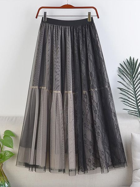 dresses tigena patchwork tulle lace skirt women korean fashion beautiful solid floral a line high waist long mesh skirt female ladies, Black;gray
dresses tigena patchwork tulle lace skirt women korean fashion beautiful solid floral a line high waist long mesh skirt female ladies, Black;gray