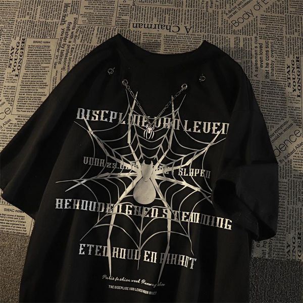 men's t-shirts summer necklace cool spider letter t-shirt men and women ins european and american loose short sleeved shirt for lovers, White;black
men's t-shirts summer necklace cool spider letter t-shirt men and women ins european and american loose short sleeved shirt for lovers, White;black