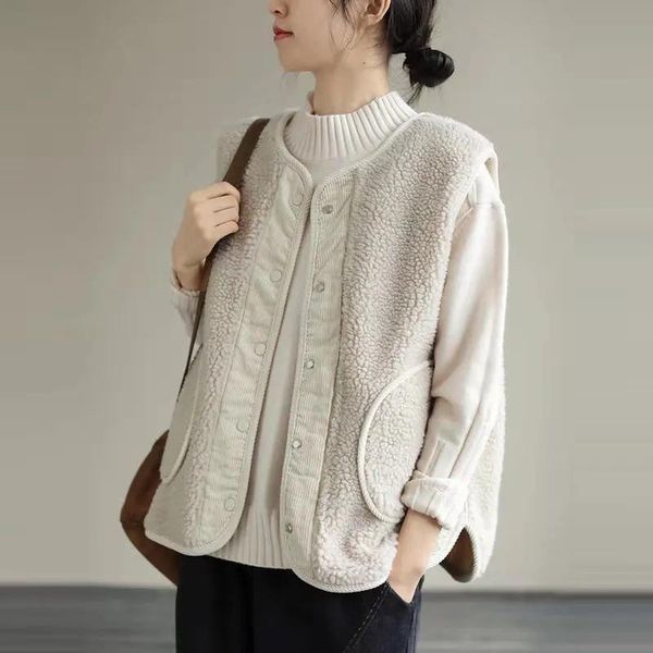 vests doublesided wear lamb wool vest women autumn winter loose sleeveless corduroy waistcoat jacket fashion pocket gilet femme, Black;white
vests doublesided wear lamb wool vest women autumn winter loose sleeveless corduroy waistcoat jacket fashion pocket gilet femme, Black;white