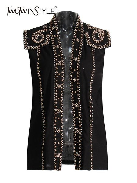 vests twotwinstyle summer casual vest for women v neck sleeveless patchwork diamonds vintage vests coat female clothing style new 2022, Black;white 
vests twotwinstyle summer casual vest for women v neck sleeveless patchwork diamonds vintage vests coat female clothing style new 2022, Black;white