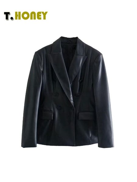 pants tellhoney women fashion black color notched collar faux leather blazer female vintage double breasted with pockets coat, White
pants tellhoney women fashion black color notched collar faux leather blazer female vintage double breasted with pockets coat, White