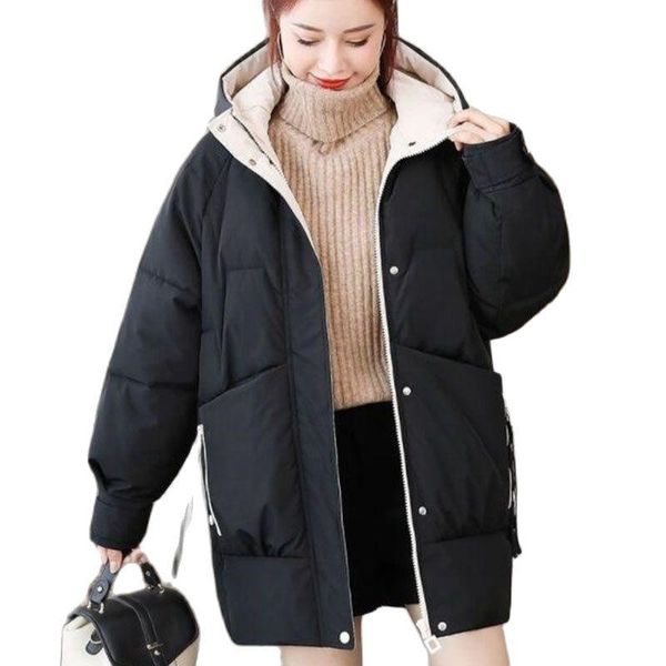 leather 2021 winter down cotton women's jacket midlength pocket zipper hooded thicken ladies jacket loose casual female cotton coat, Black
leather 2021 winter down cotton women's jacket midlength pocket zipper hooded thicken ladies jacket loose casual female cotton coat, Black