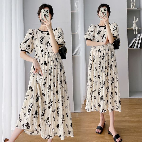 maternity dresses maternity chiffon dresses summer clothes for pregnant women elegant print o-neck short sleeve loose pregnancy vestidos 230, White