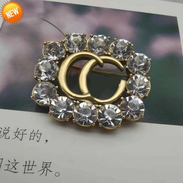 fashion brand designer pins brooches rhinestone brooch jewelry with box, Gray