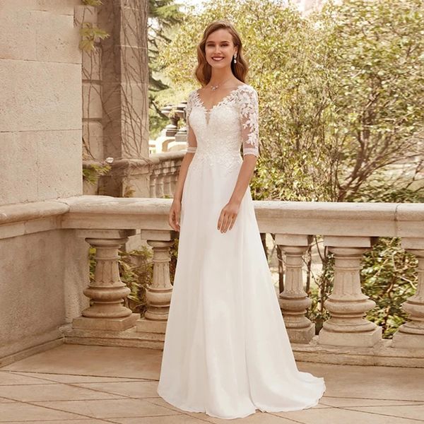 party dresses half sleeves bridal elegant delicate lace appliques wedding dress chiffon train robe de for bride 2023 230427, White;black
party dresses half sleeves bridal elegant delicate lace appliques wedding dress chiffon train robe de for bride 2023 230427, White;black