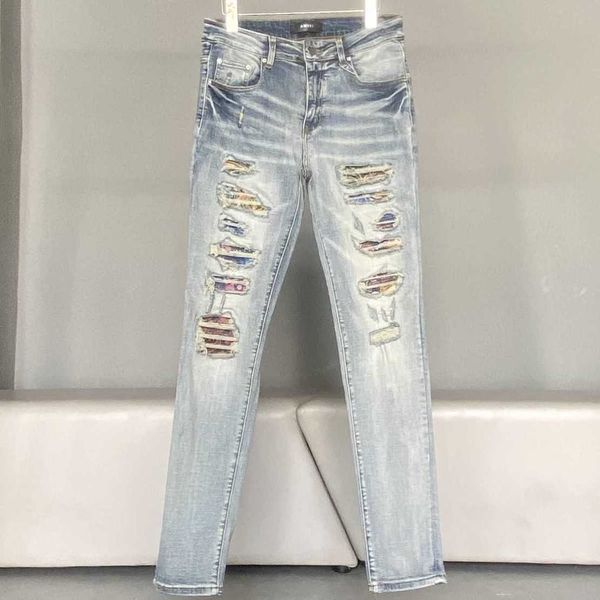 cool brand 2023 leisure flower men's stylish jeans ripped designer light cashew fashion pants slim elastic large hole patch high street, Blue
cool brand 2023 leisure flower men's stylish jeans ripped designer light cashew fashion pants slim elastic large hole patch high street, Blue