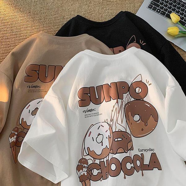 women's t-shirt summer creative cartoon doughnut short sleeved t-shirts for men and women ins lazy wind loose casual versatile clothes, White
women's t-shirt summer creative cartoon doughnut short sleeved t-shirts for men and women ins lazy wind loose casual versatile clothes, White